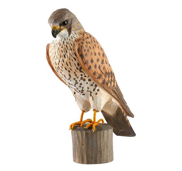 Håndmalet tårnfalk i træ fra Wildlife Garden på birkeklods