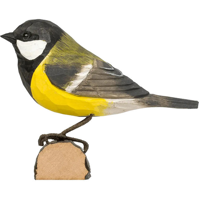 Musvit i træ Wildlife Garden. Musvitten er en mejse med hvide kinder, sort hoved og gult bryst. Det er en intelligent fugl, der er kendt for at bruge redskaber til at finde føde. Den er blandt andet blevet set bruge en pind til at få insekter ud af huller