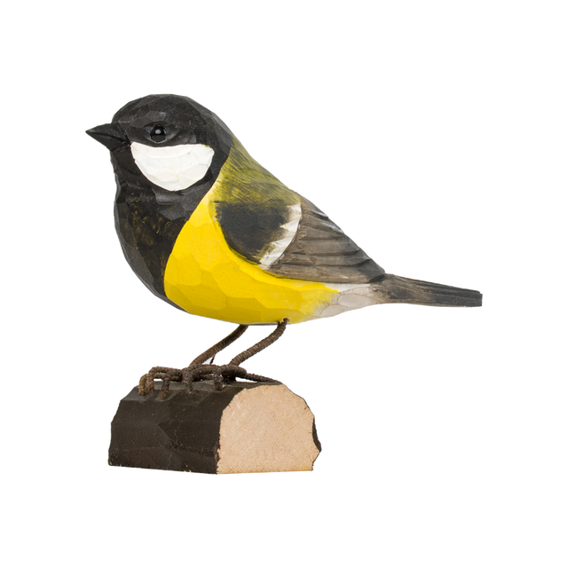 Håndmalet musvit i træ fra Wildlife Garden på birkeklods