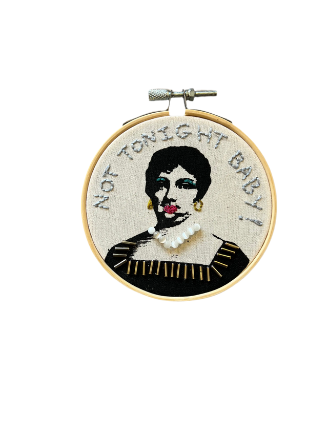 Not tonight baby - vægbroderi - Mads Dinesen Studio