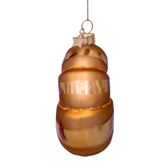 Croissant glasornament set fra siden, Vondels, mundblæst og håndmalet i guld