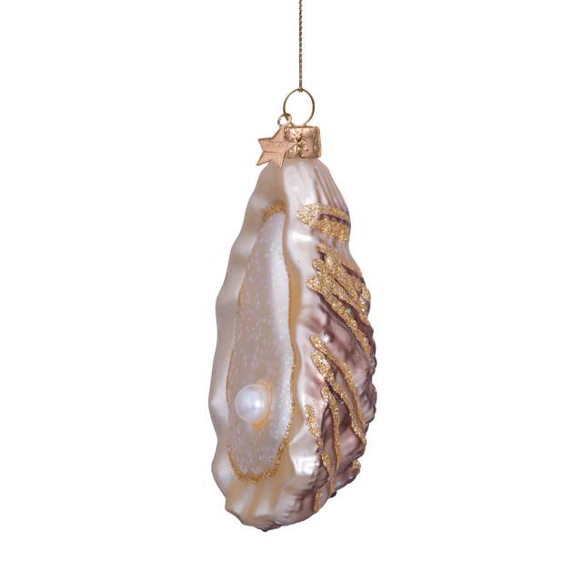 Østers med perle glasornament set bagfra, Vondels, mundblæst og håndmalet