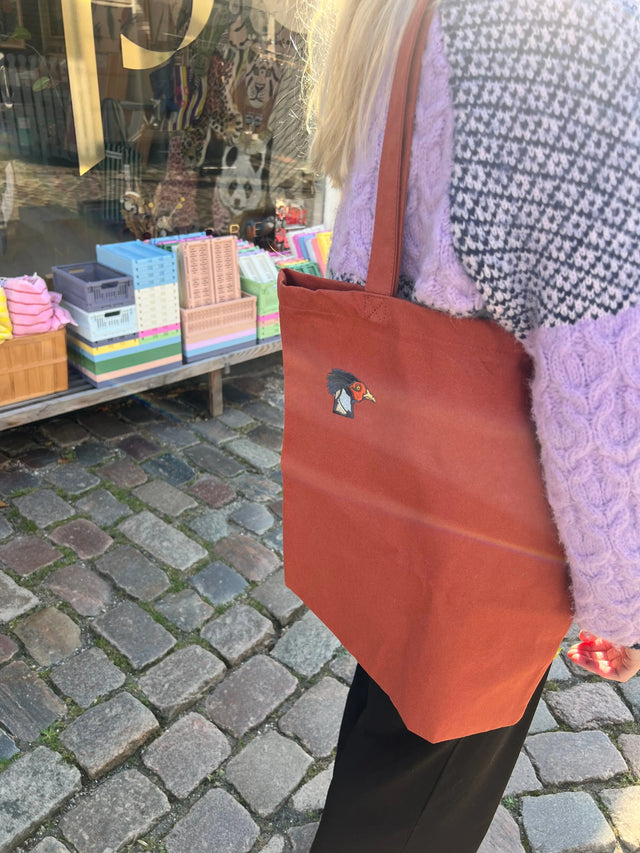 Mulepose / net med broderet Rustfelt fugl - Rustfelt